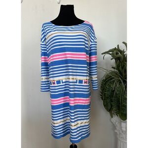 NWT Lilly Pulitzer Lena Lapis Blue Tiki Stripe Lapis Pink Gold Dress Sz XL $158